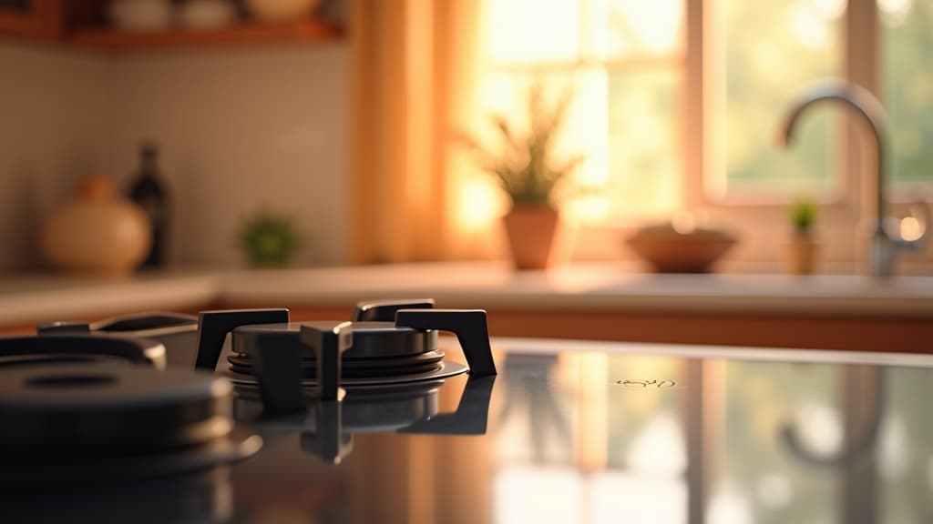 Happy Sacramento homeowner cooking on her freshly repaired stove in a bright kitchen
