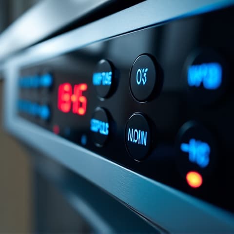 Appliance repair expert checking the control panel of a modern dishwasher in Sacramento, troubleshooting electronic issues and error codes. Advanced dishwasher diagnostics.