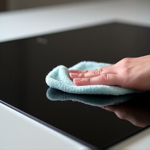 Samsung electric stove glass top replacement in Folsom. Technician carefully installing a new glass cooktop.