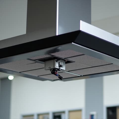 Thermador range hood motor replacement in Folsom. Technician servicing a high-performance Thermador range hood system.