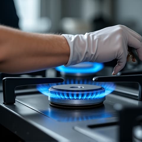 Viking stove burner clog clearance in Folsom. Technician cleaning clogged burners on a Viking professional range.