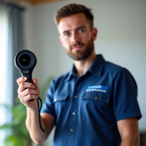 A technician inspecting the interior of a dryer vent duct with a specialized camera, revealing accumulated lint and obstructions before cleaning in a Sacramento residence.