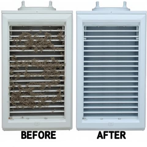 Before and after comparison of refrigerator coils, visually showing the difference professional cleaning makes for homeowners in Sacramento.