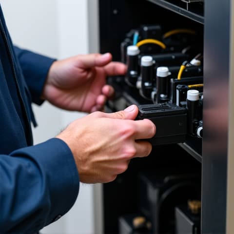 Replacing a fan in a luxury wine fridge in Sacramento. An image depicting the careful process of a technician replacing the internal fan of a luxury wine refrigerator, ensuring proper air circulation and temperature stability for optimal wine storage.