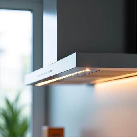 Repairing the lighting system of an island range hood in Orangevale. Professional vent hood calibration and light fixture repair.