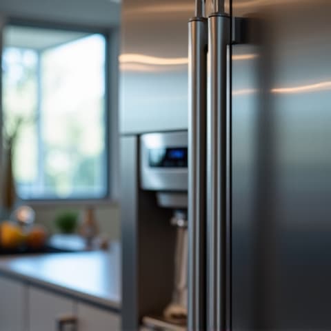 Expert technician repairing a luxury Sub-Zero refrigerator in a high-end kitchen in Morgan Creek, Roseville. Focus on precision work and professional tools.