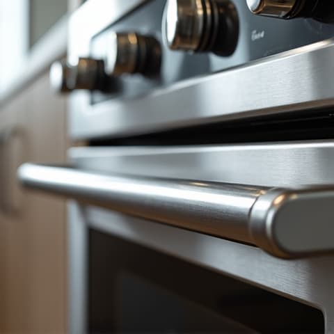 Viking range door hinge repair in Carmichael. Technician working on restoring the oven door hinges of a Viking range, ensuring proper sealing and access for consistent cooking temperatures.