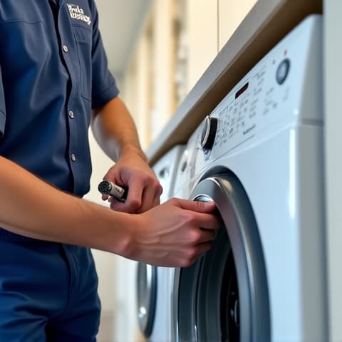 Rocklin appliance repair technician performing oven repair in a bright Stanford Ranch kitchen
