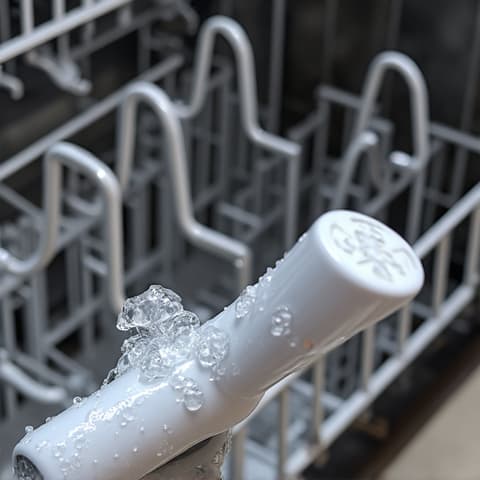 Technician explaining a hard water solution for a dishwasher to a Sacramento homeowner, offering maintenance tips to prevent mineral buildup and ensure longevity. Hard water appliance maintenance.