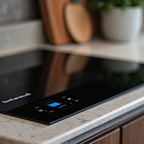 Specialist servicing a Thermador induction cooktop in a Diamond Creek, Roseville kitchen, ensuring safety and efficiency.