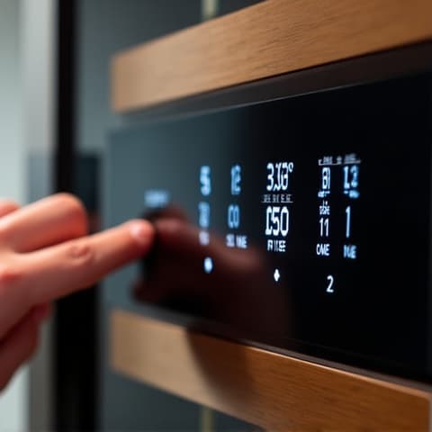 Technician adjusting the thermostat of an under-counter wine fridge in a Folsom home. A clear image of a skilled technician meticulously adjusting the temperature settings and calibration on a sophisticated under-counter wine refrigerator, ensuring precise environmental conditions for wine preservation.