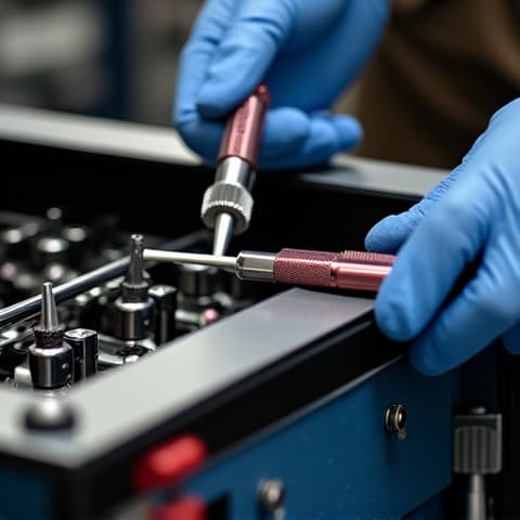 Technician working on vibration-dampening system of a wine cooler in Gold River. Focuses on a technician meticulously adjusting components related to vibration reduction in a wine cooler, crucial for preserving delicate wines in a high-end Gold River residence.