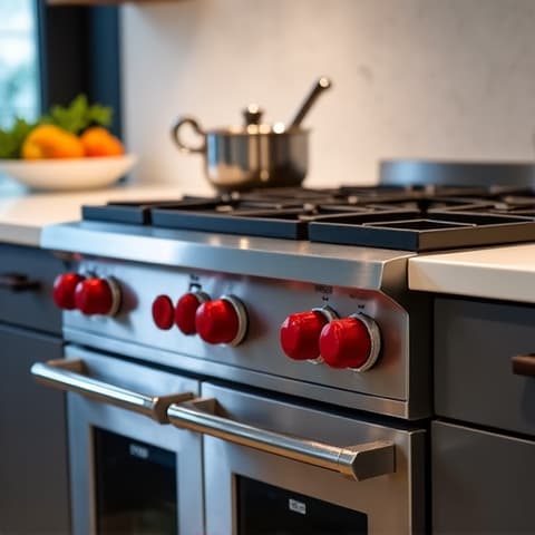 Wolf stove installation Elk Grove culinary setup. Professional installation of a Wolf stove in a state-of-the-art kitchen, preparing for future culinary adventures in Elk Grove.