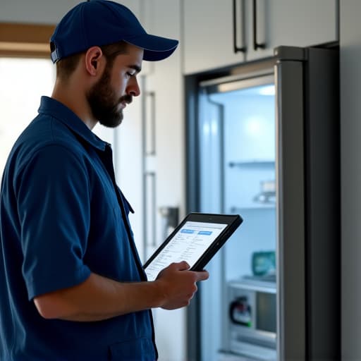 Elk Grove technician inspecting a refrigerator compressor with diagnostic tools