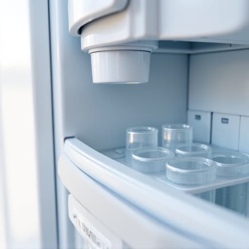 A professional technician fixing an ice jam in a French door refrigerator, highlighting ice maker troubleshooting in the Sacramento area.