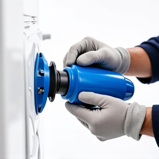 Technician calibrating front load washer suspension springs to fix vibration