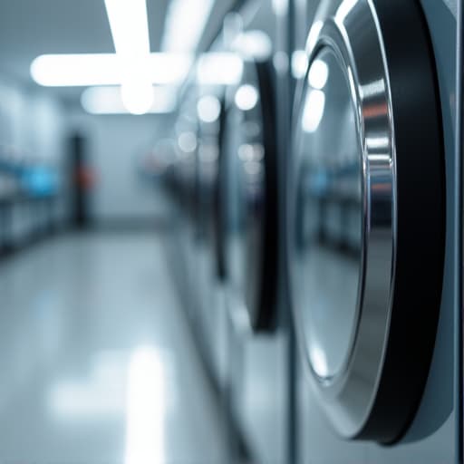 A technician repairing a washing machine in a modern laundry room