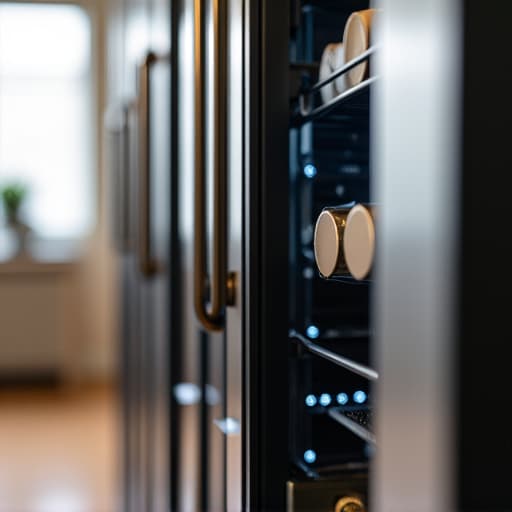 Skilled technician examining the specialized vibration-damping system of a high-end wine cooler.