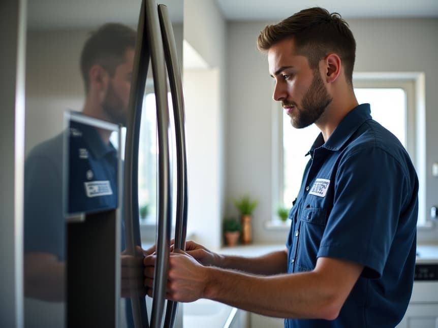 emergency appliance repair technician fixing refrigerator in Sacramento