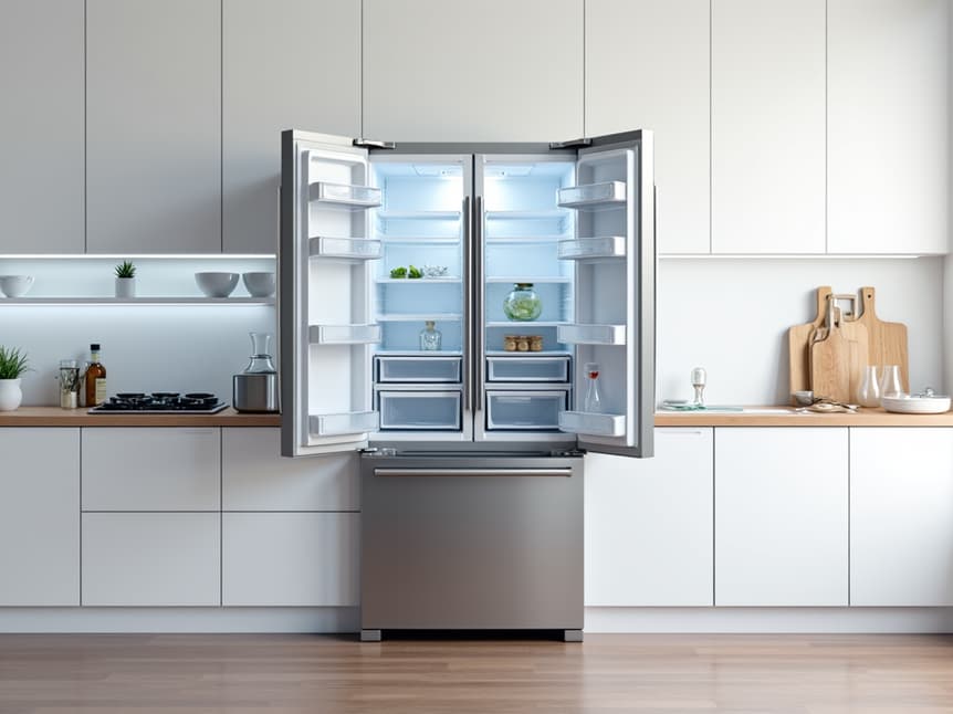 Appliance repair technician fixing a refrigerator in a modern kitchen in Lincoln, CA
