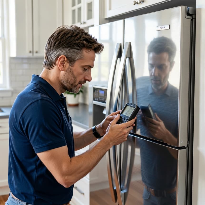 Folsom Refrigerator Repair Technician Fixing Appliance In Kitchen